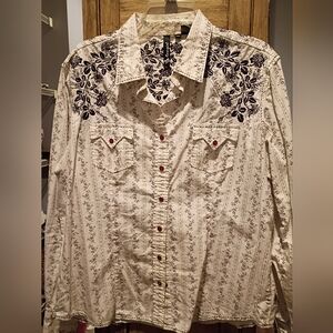 Purple Floral Embroidered Women's Shirt - White and Dark Purple